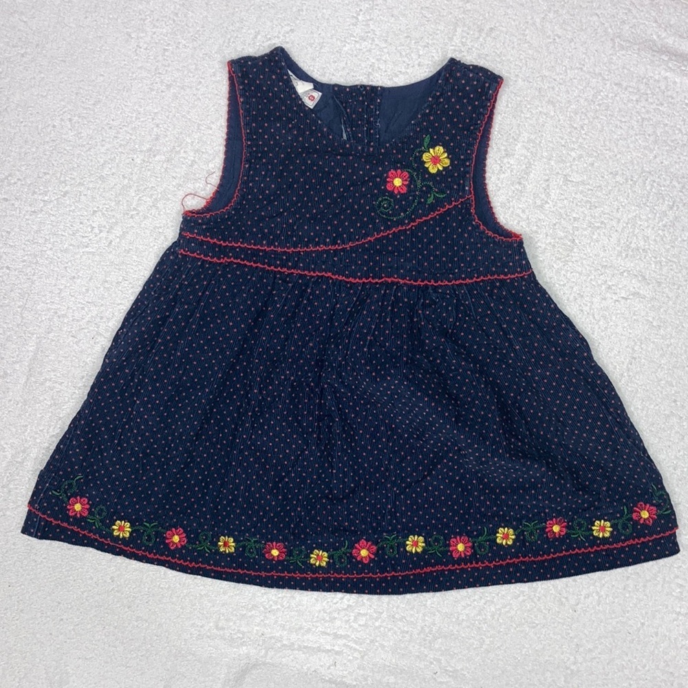 Samantha says Navy blue cordoroy polka dot embroidered flower jumper size 3